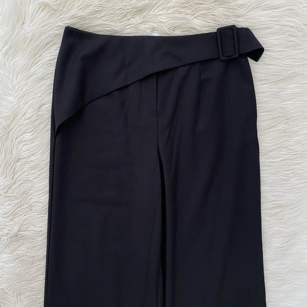 Marcella Black Straight Wide Leg Asymmetrical Waist Panel Jordan Pants Trousers - Picture 4 of 14